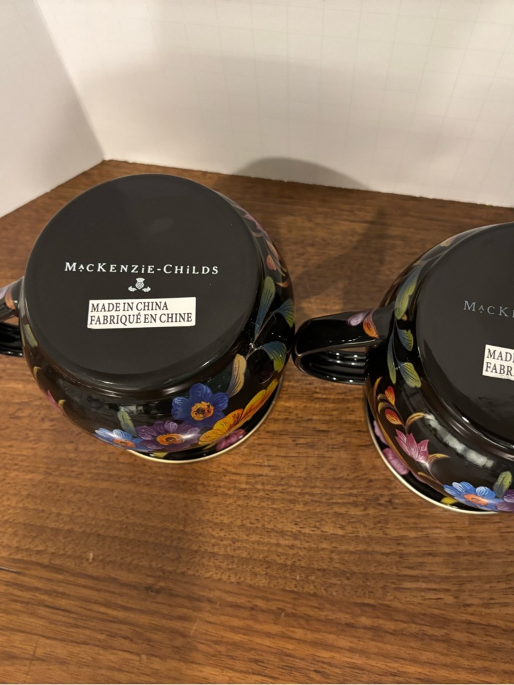 MacKenzie Childs Black Flower Market Mugs (2) - Picture 3 of 3